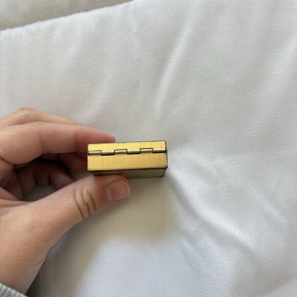 Vintage Satin Girl Portrait Pill Trinket Tooth Box Cameo Metal Gold Blue - Picture 4 of 9